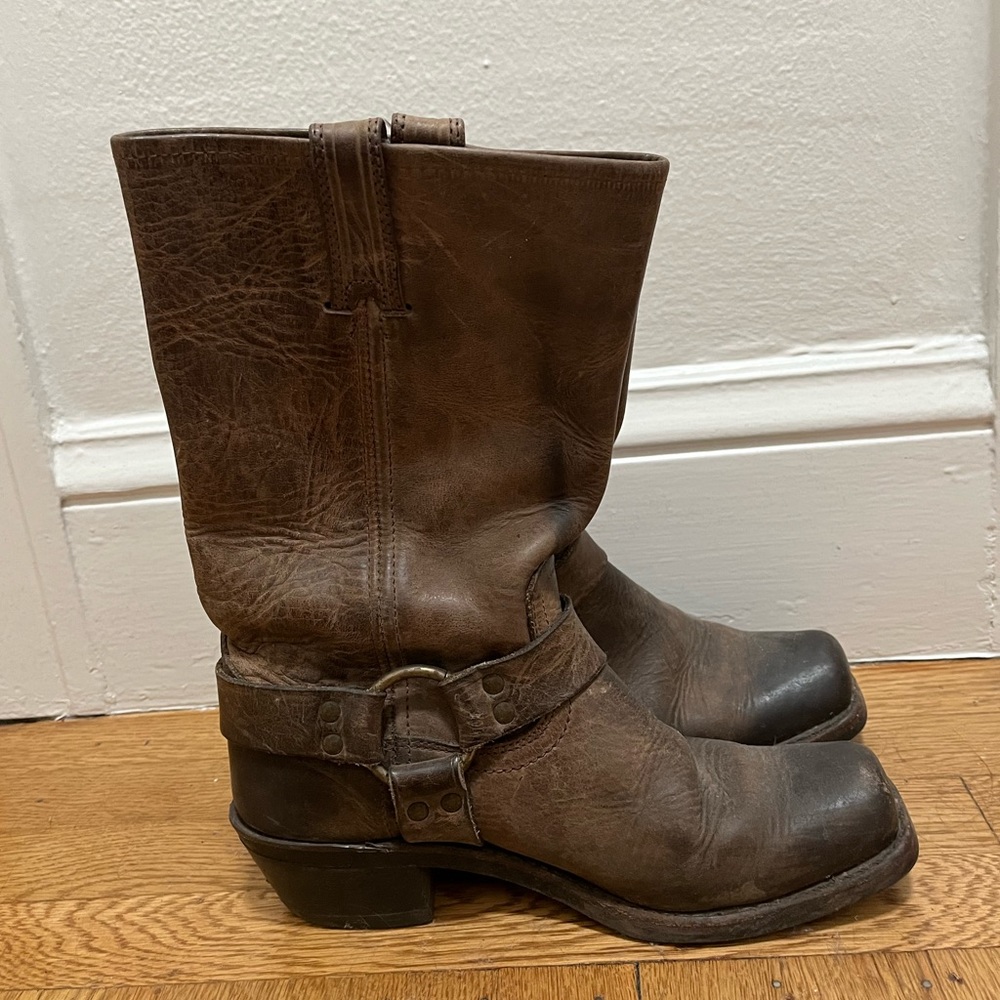 Frye Tall Leather Harness Biker Boots, Smoke, Women's US Size 8.5